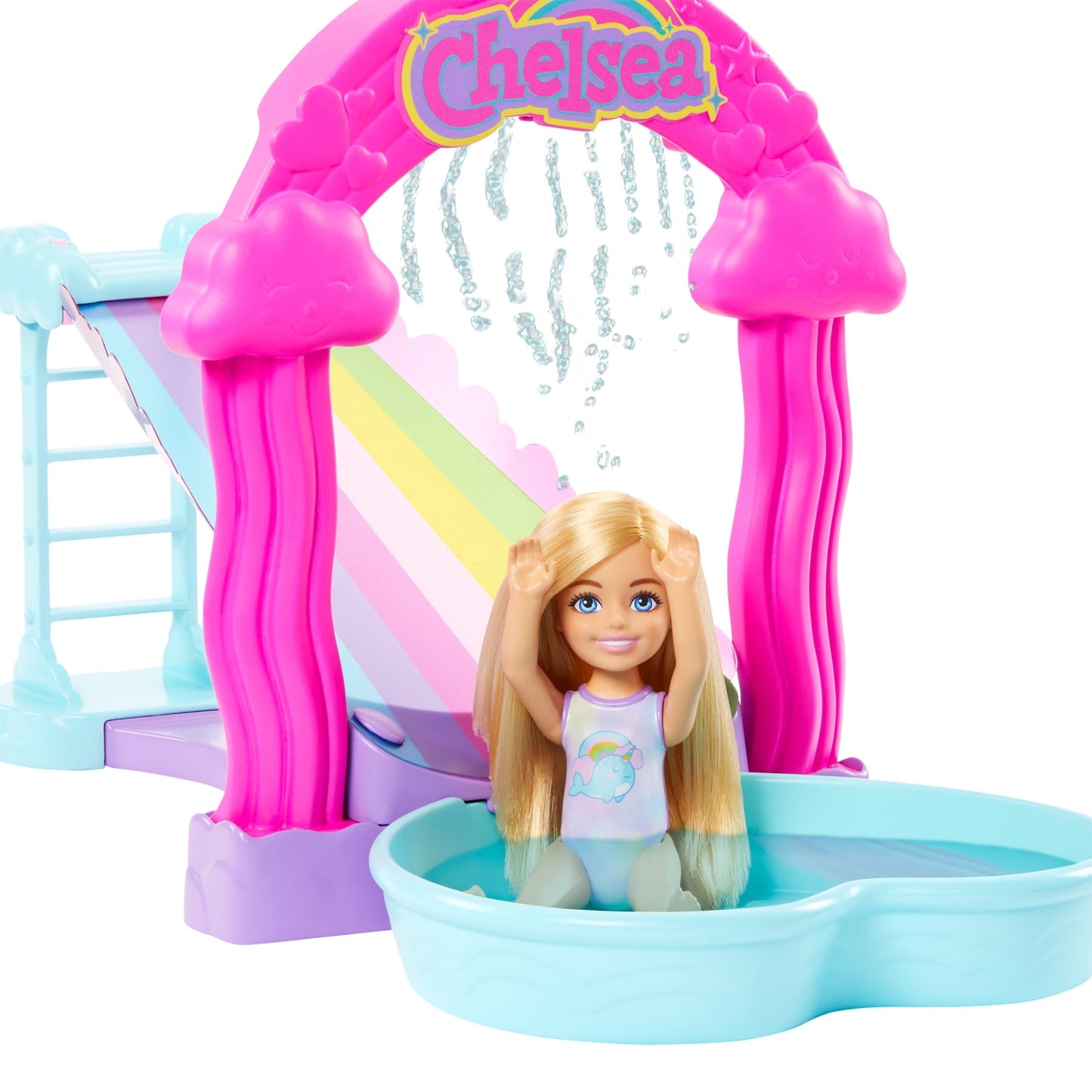 Barbie Chelsea Rainbow ¡°Raining¡± Water Slide Toy Playset With Doll, Pup, & Accessories