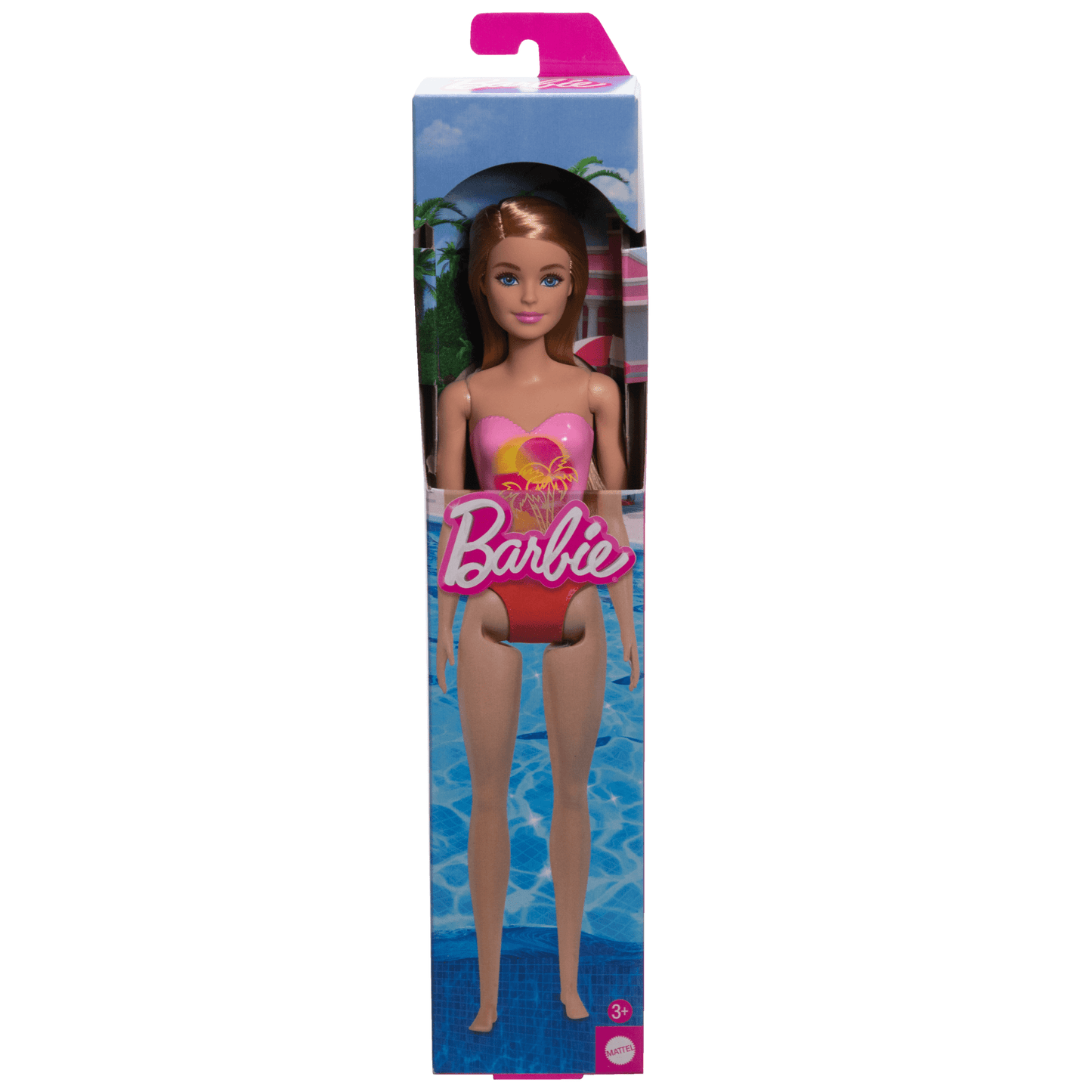 Barbie Poup¨¦e Plage Cheveux Blonds, Maillot Rose ¨¤ Imprim¨¦ Palmiers