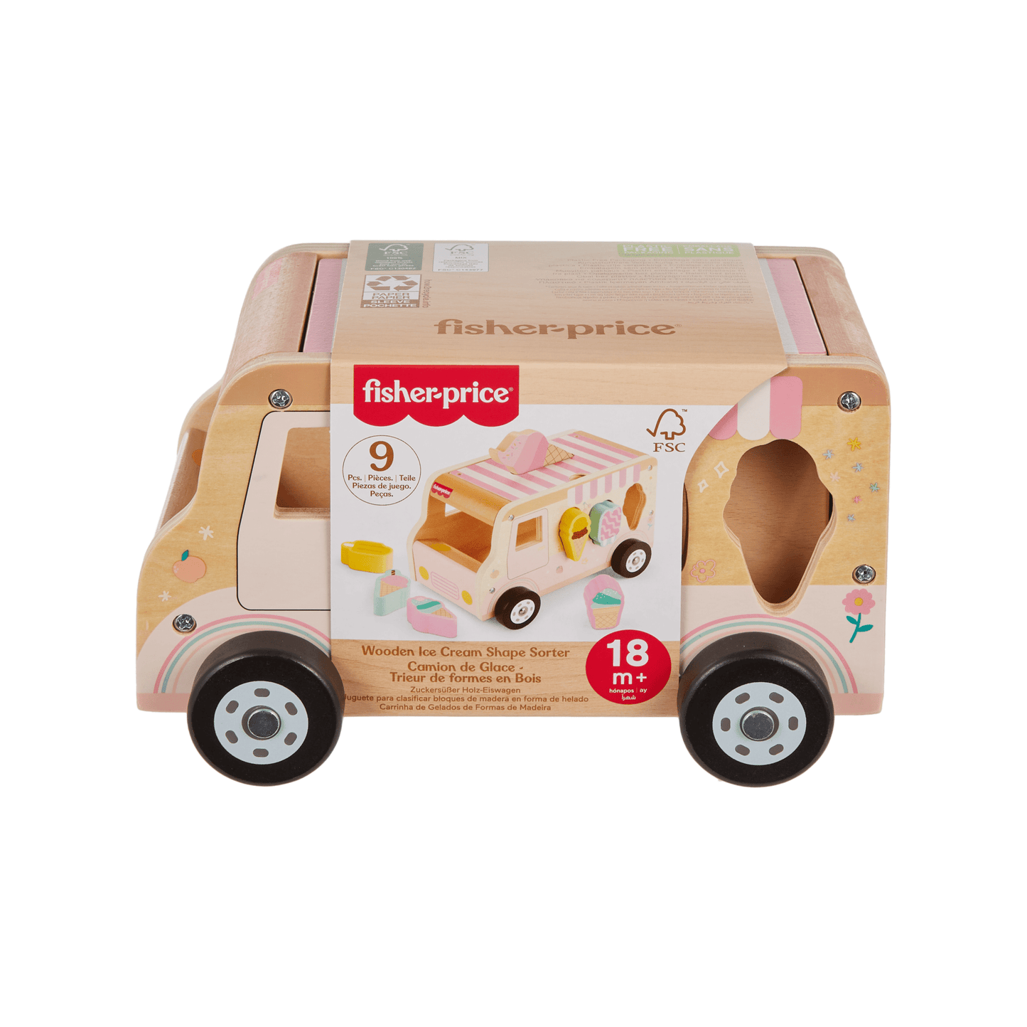 Fisher-Price Camion de Glaces Trieur de Formes en Bois, 8 ¨¦l¨¦ments