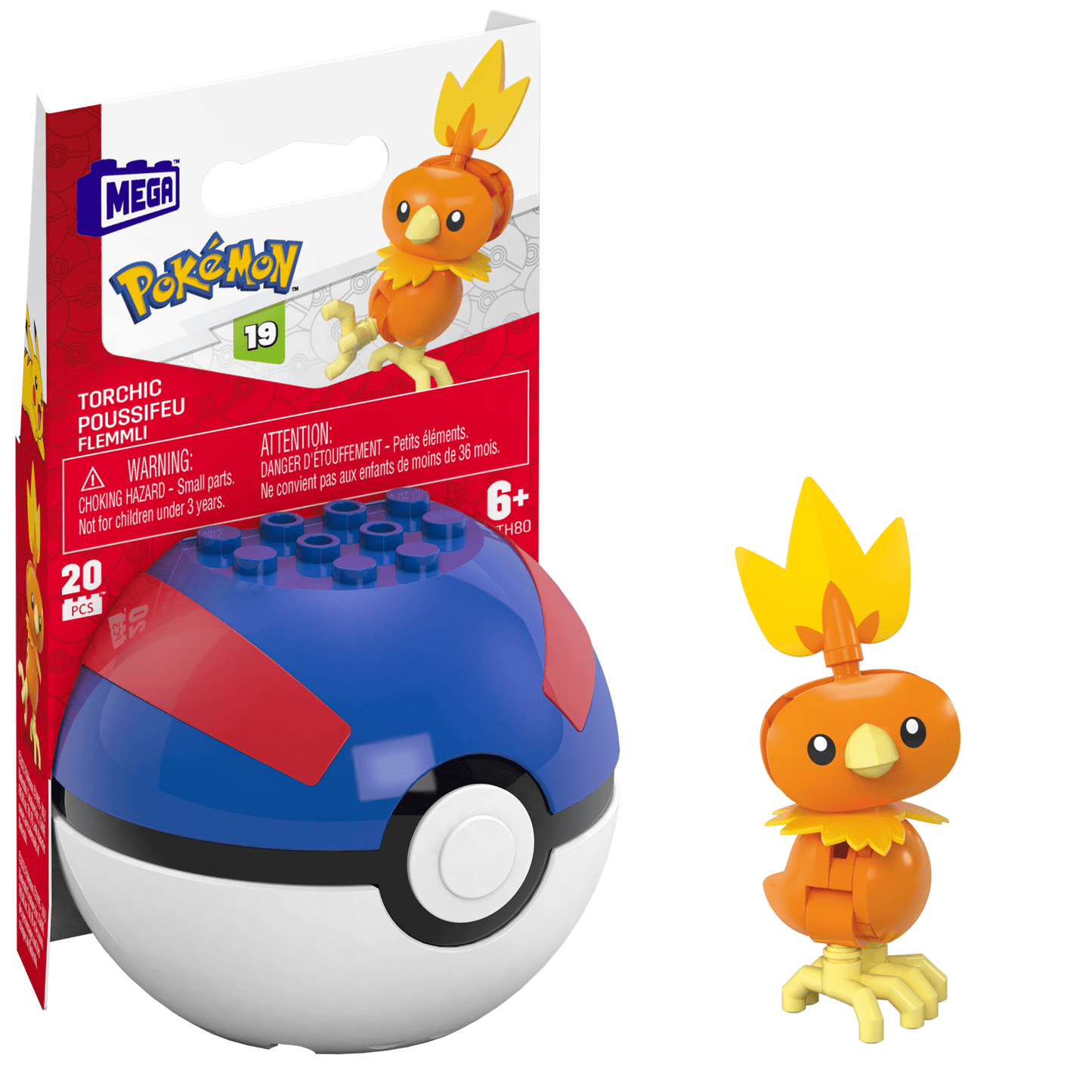 MEGA Pok¨¦mon Torchic Building Toy Kit, Poseable Action Figure (20 Pieces) For Kids